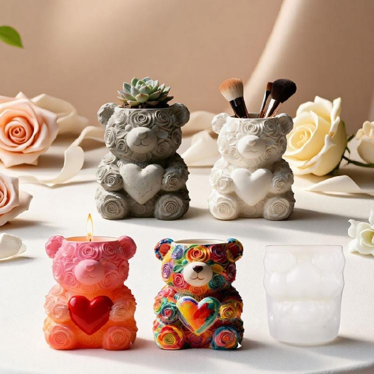 Silicone Bear Rose Planter Craft Mold Suitable for Resin Jewelry Concrete Cement Crafting and Home Decorating Projects