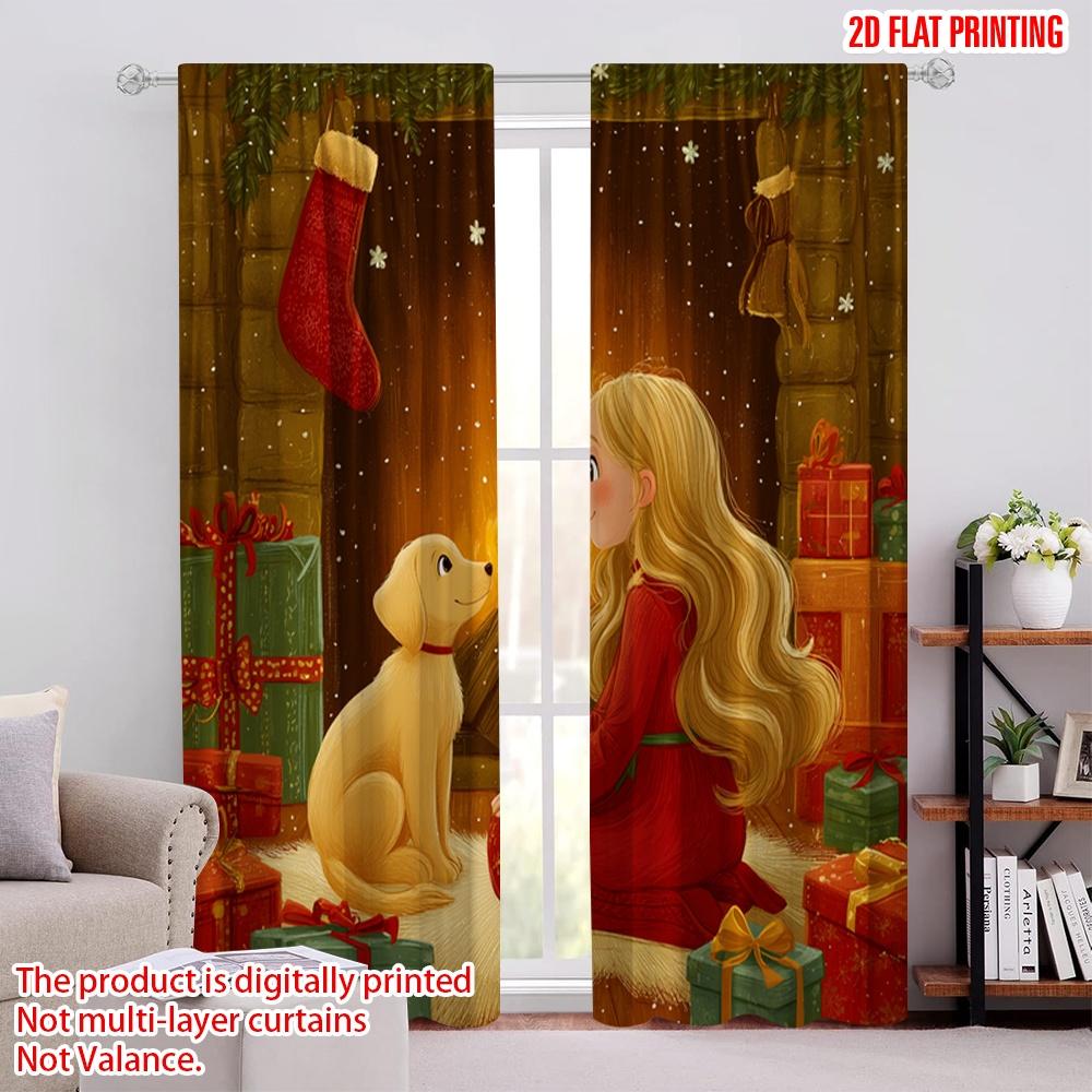 

2pcs,2D plane printing Creative Curtains Cozy Fireplace Scene with in Red & Dog Durable 100% Polyester Fabric (without rod) 52.50 × 116.00 cm 2 pcs
