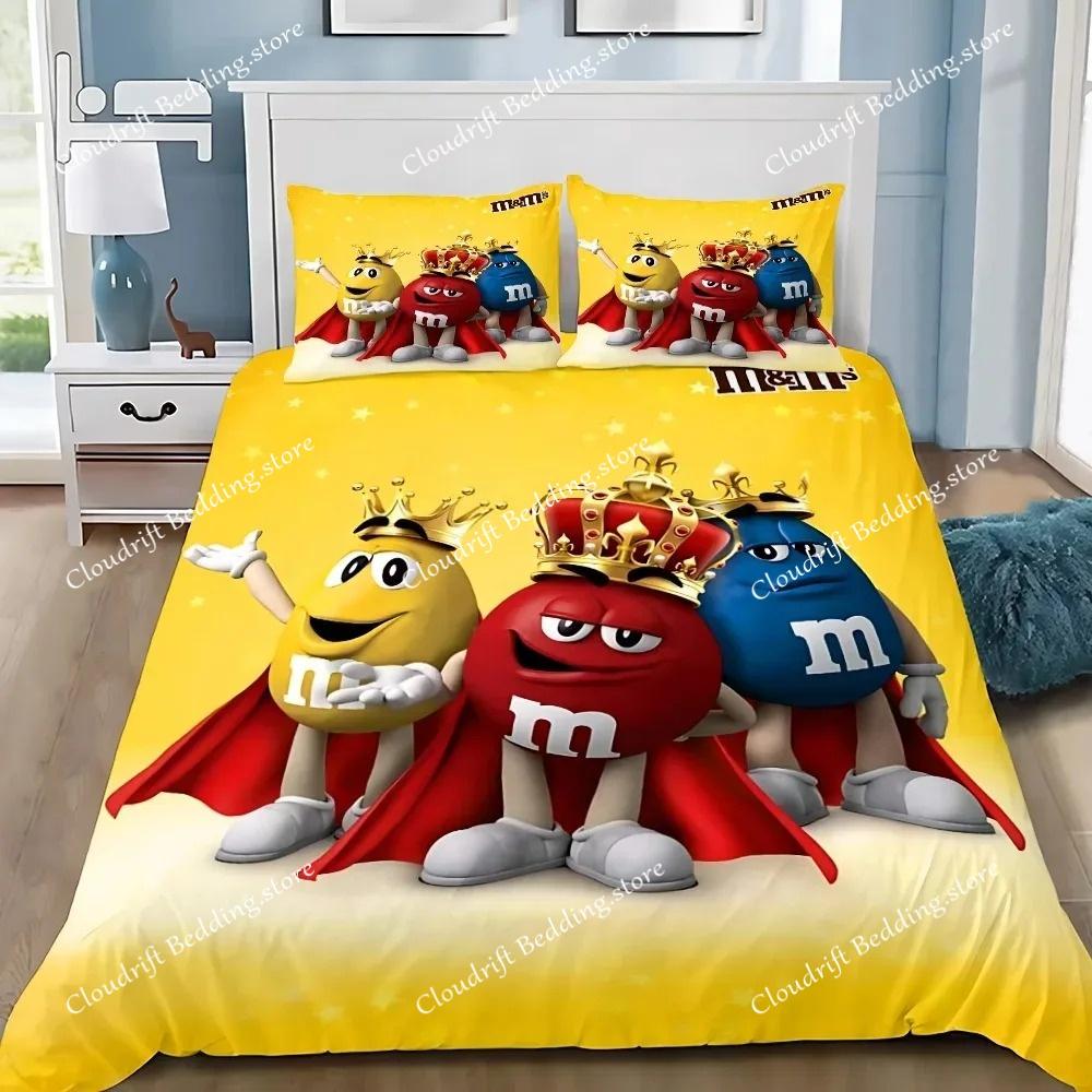 Exquisite 3D M&M Wallpaper Chocolate Digital Printing Bedding Set Duvet Cover Comforter Bed Adult Girls Boys Gift