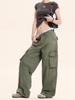 Yongfang Unisex Retro Spodnie Casualowe z Wysokim Stanem i Wieloma Kieszeniami z Kontrastowymi Przeszyciami.