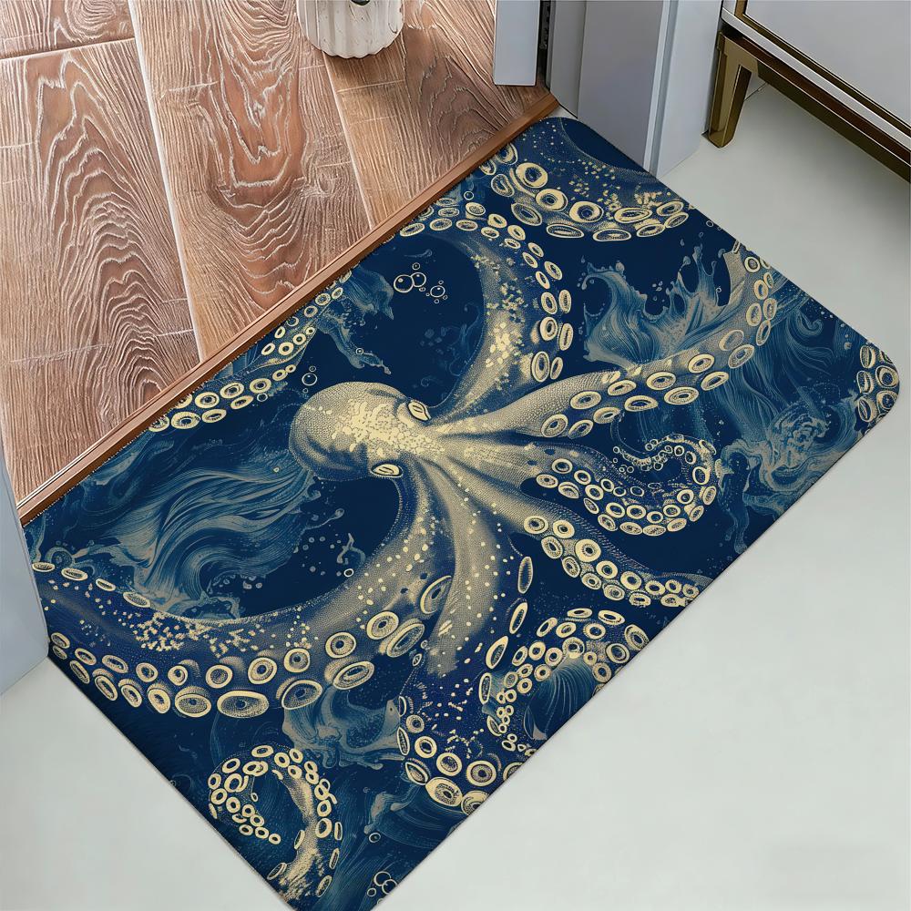 Mata Podłogowa z Ośmiornicą Morską Miękka Flanelowa Gruba Antypoślizgowa Mata do Wystroju Salonu Sypialni Kuchni Dywaniki