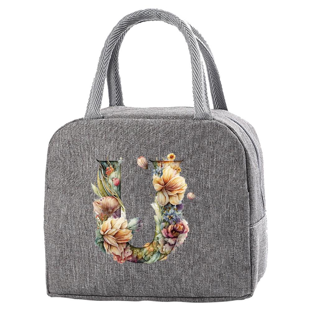 Tragbare Lebensmittelisolierung für Studenten auf Reisen Blumiger Briefdruckbox Picknick Wasserdichter Oxford Reißverschluss Isolier-Lunchtasche