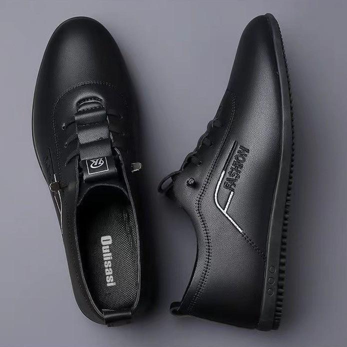 

Производитель маленьких кожаных ботинок 2025 года, весна, новые мужские повседневные кожаные туфли с мягкой подошвой, мягкая поверхность, дышащая обувь Doudou, мужская обувь 39 чёрный