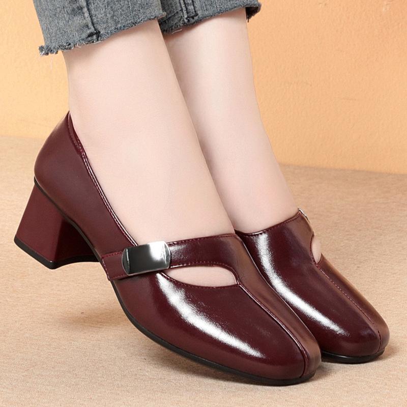 

Модные туфли с открытым верхом, на мягкой подошве, на толстом каблуке, модные кожаные туфли для женщин среднего возраста, элегантные и удобные 36