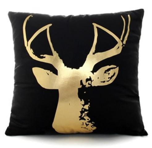 Golden Love Leaves Bronzing Cushion Decorative Pillow Black And White Velvet Pillowcase Home Decor Sofa Throw Pillows 17*17Inch