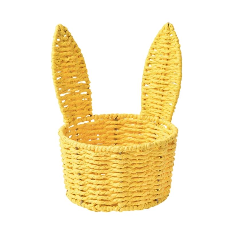 Handwoven Paper Rope Rabbit Ears Storage Basket With Iron Frame For Easter Decoration And Gift Packaging