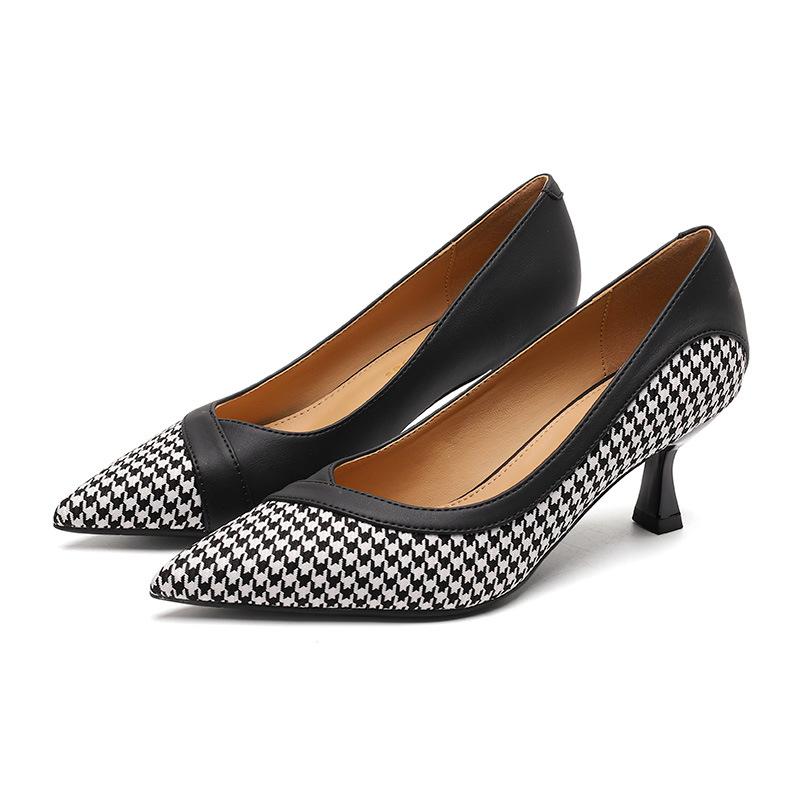 

6088-1 French retro thousand bird grid color matching single shoes for women 2025 women s autumn new pointed stiletto high heels for women 37