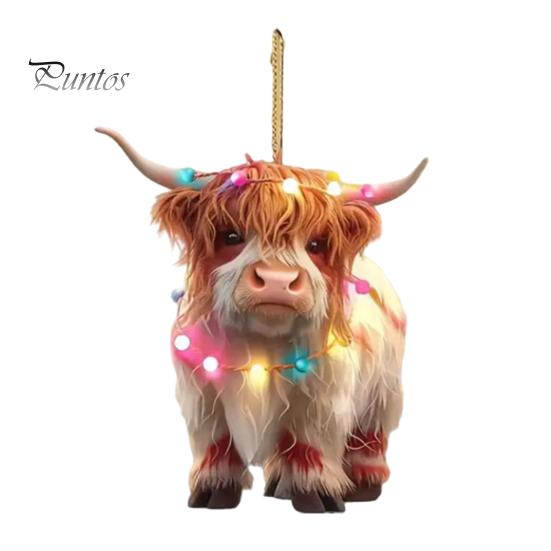 

Рождественское украшение в виде коровы, рождественская елка, мультяшная корова в горах, подвесные украшения, 2D плоская акриловая подвеска для зеркала заднего вида автомобиля, елка, декор O