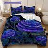 Blue Rose Pattern Bedding Quilt Set Quilt Cover Pillowcase Home Decoration Birthday Gift (1 * Duvet Cover + 2 * Pillowcase, Without Core)