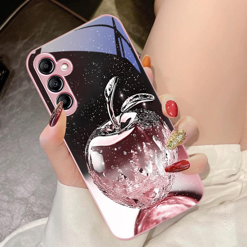Transparent Crystal Apple For Samsung Galaxy A14 4G 20 30 52 20S 21S 22 32 33 34 42 50 51 53 54 70 71 72 73 5G Glass Phone Case