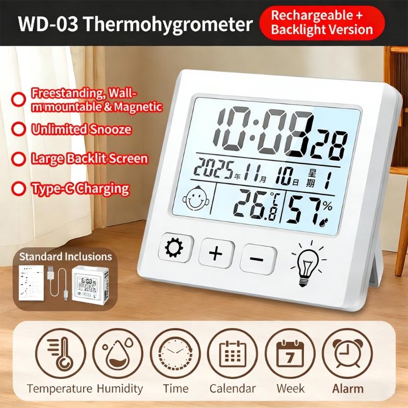 Desk Temperature Humidness Measurement Meter with Time Date Display for Indoor Home Thermometers Hygrometer Large Display
