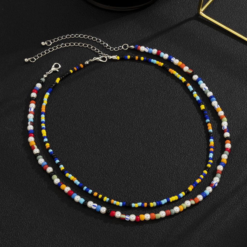 Trendy New Men's Personality Rice Bead Colorful Necklace Bohemian Style Necklace Set