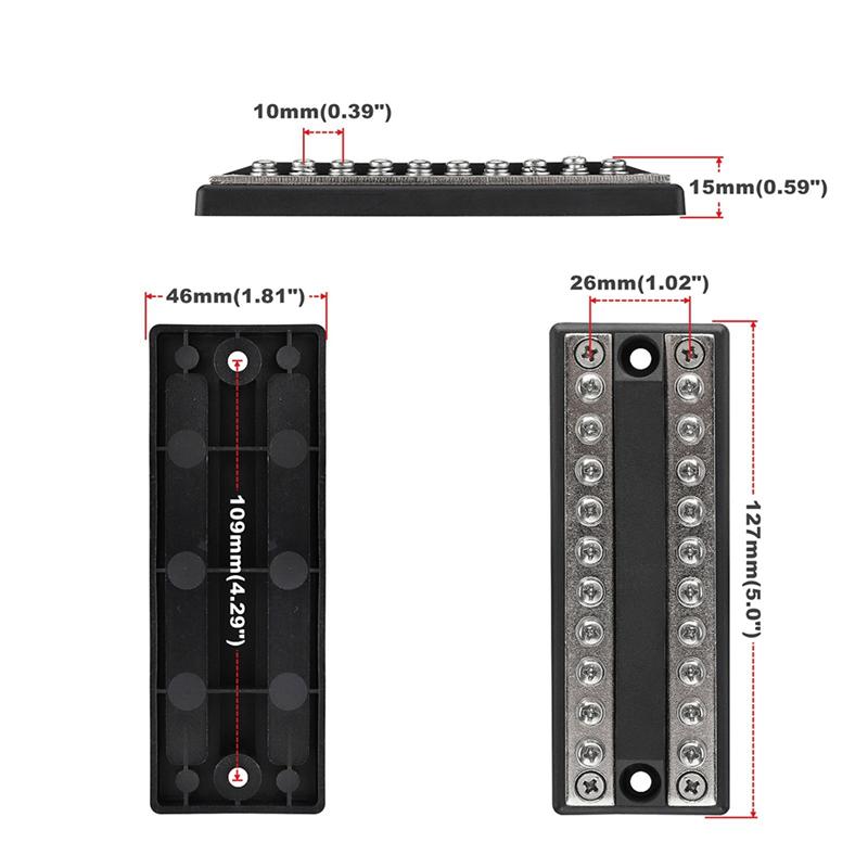 A58X-Battery Bus Bar 100A Power Distribution Block With Positive And Negative Terminals For RV, Boat, Truck