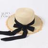 Women's Summer Japanese Style Versatile Frayed Edge Straw Hat Flat Top Vacation Outing Woven Sun Hat Bowknot Sunshade Beach Hat