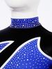 Kids Gymnastics Costume Color Block Bodysuit Mock Neck Long Sleeve Shiny Rhinestones Back