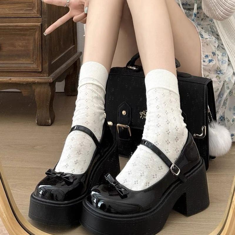 Dámské boty Mary Jane Módní platformové boty Retro Nízký nárt Malé kožené boty pro ženy Robustní podpatek Mašlička Jednoduché boty