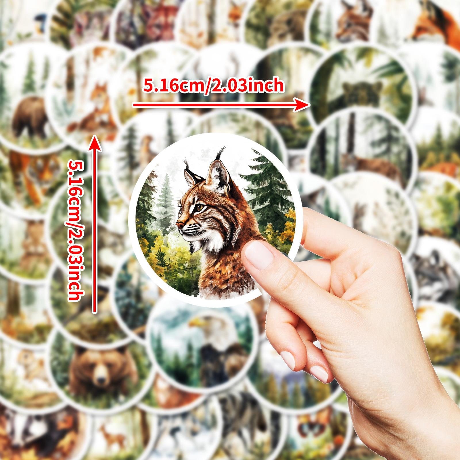 

50 круглых наклеек в ретро-стиле с акварельными граффити животных, тигр, лиса, кролик, без повторяющихся наклеек