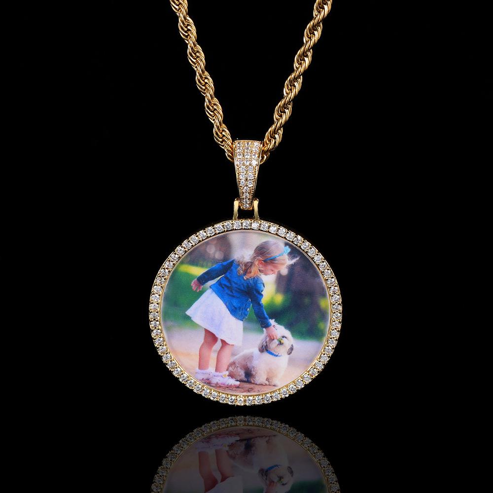 Europäische & Amerikanische Hip Hop Runde Foto Anhänger Halskette mit Kupfer & Zirkonia - Trendiger Personalisierter Schmuck für Herren