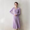 Women's Slimming V-neck Cashmere Knit Dress - Long Wool Dress for Autumn/Winter