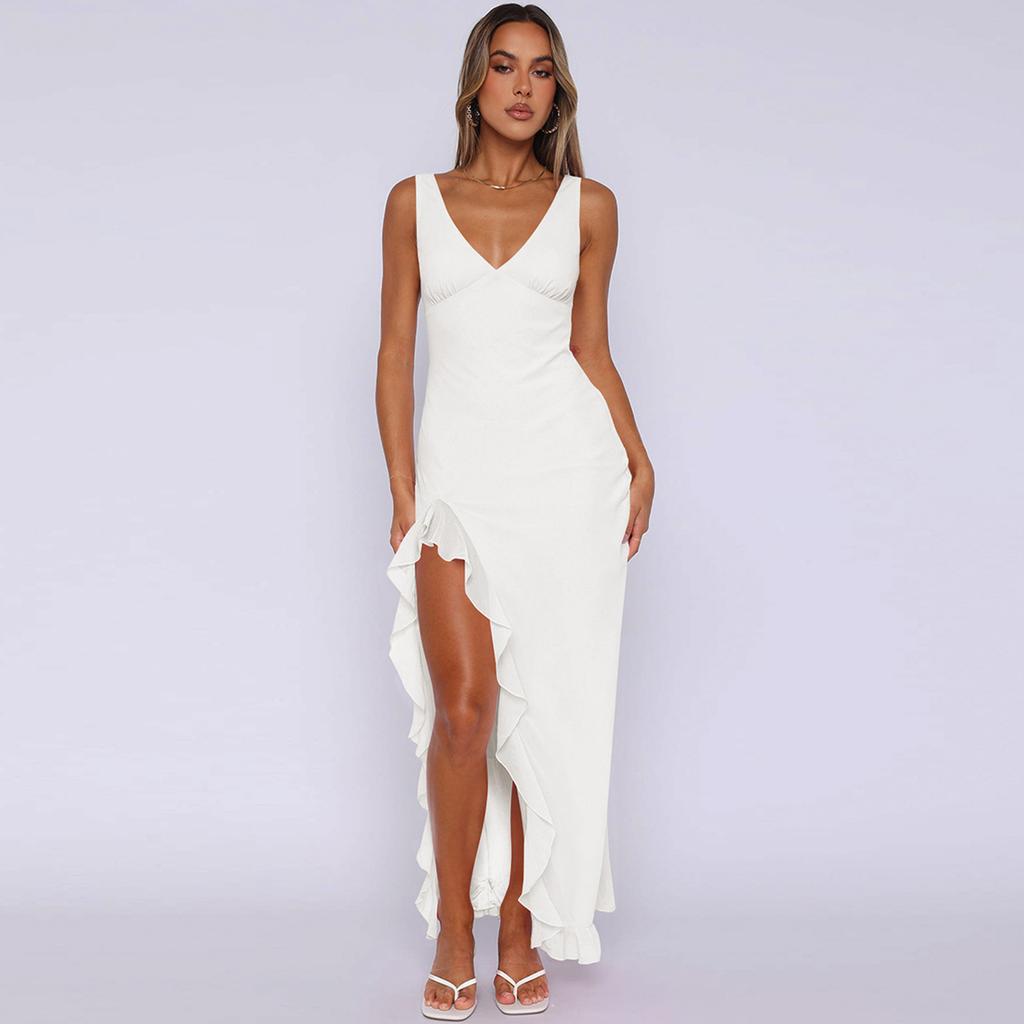 Women's Fashionable Casual Slit V-neck Dress