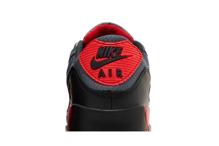 Herren Sneaker Nike Air Max 90 Smoke Grey Fire Red Schwarz/Rauchgrau/Eisen Grau/Feuerrot/Dunkelrauchgrau