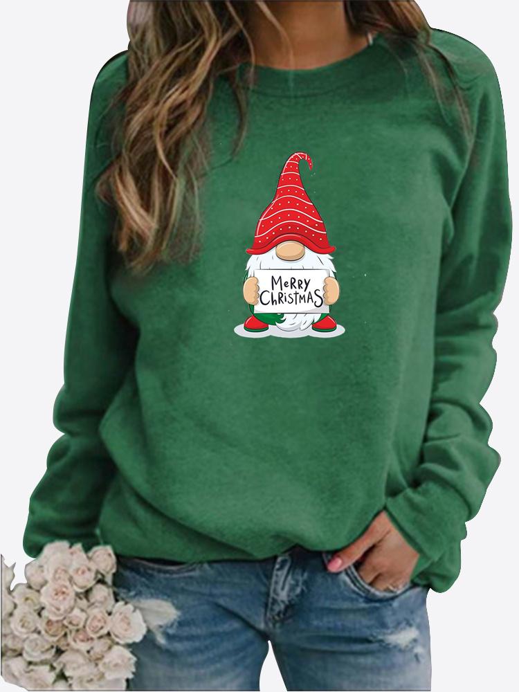 Autumn and Winter Women's Christmas Theme Printing Sweater Round Neck Long Sleeve Casual Sweatshirt Plus Size Top