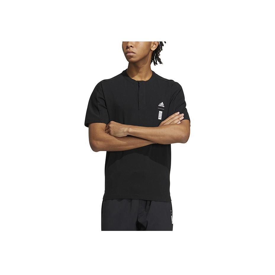 Adidas მამაკაცის შავი, ერთფეროვანი, რეტრო ლოგოთი, გროვდეკოლტეიანი მაისური HE5172