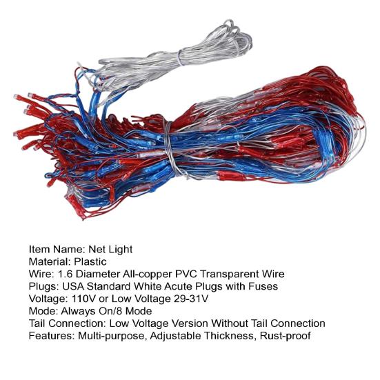 Amerikanische Flagge Netzlicht mit 420 ultrahellen LEDs Wasserdichte LED-Flaggen-Lichterkette für Hof Garten Gedenktag Unabhängigkeitstag