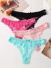4PCS Sexy Women's Thongs Transparent Women Panties Sexy Lace Underwear Solid Floral G-String Female Underpants Lingerie