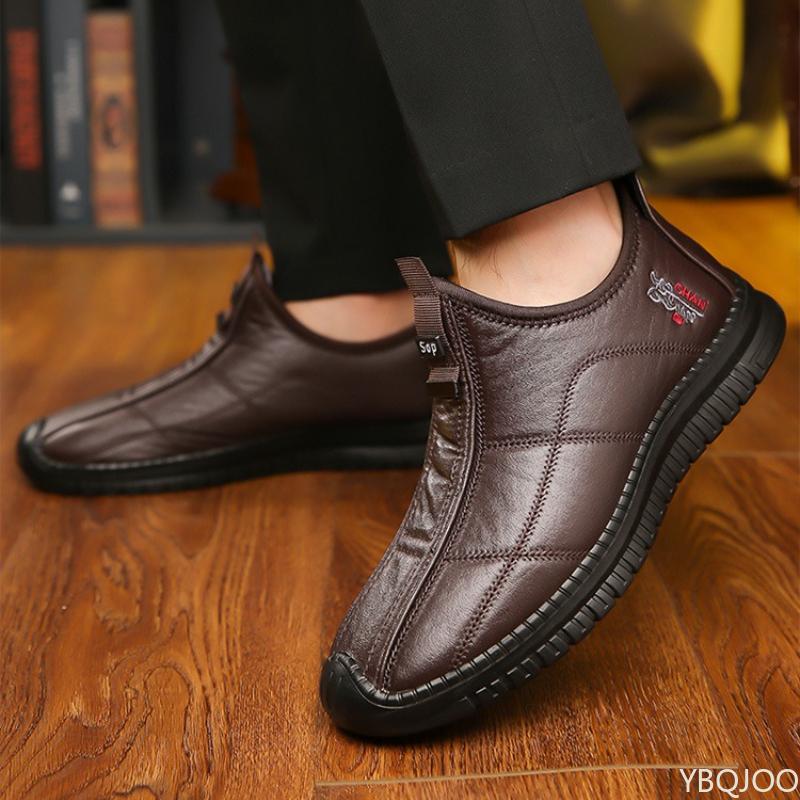 Große Größe Wintermode Plüsch Verdickt Warm Mittelalterliche und Ältere Baumwollstiefel Weiche Sohle Rutschfest Herren Baumwollstiefel