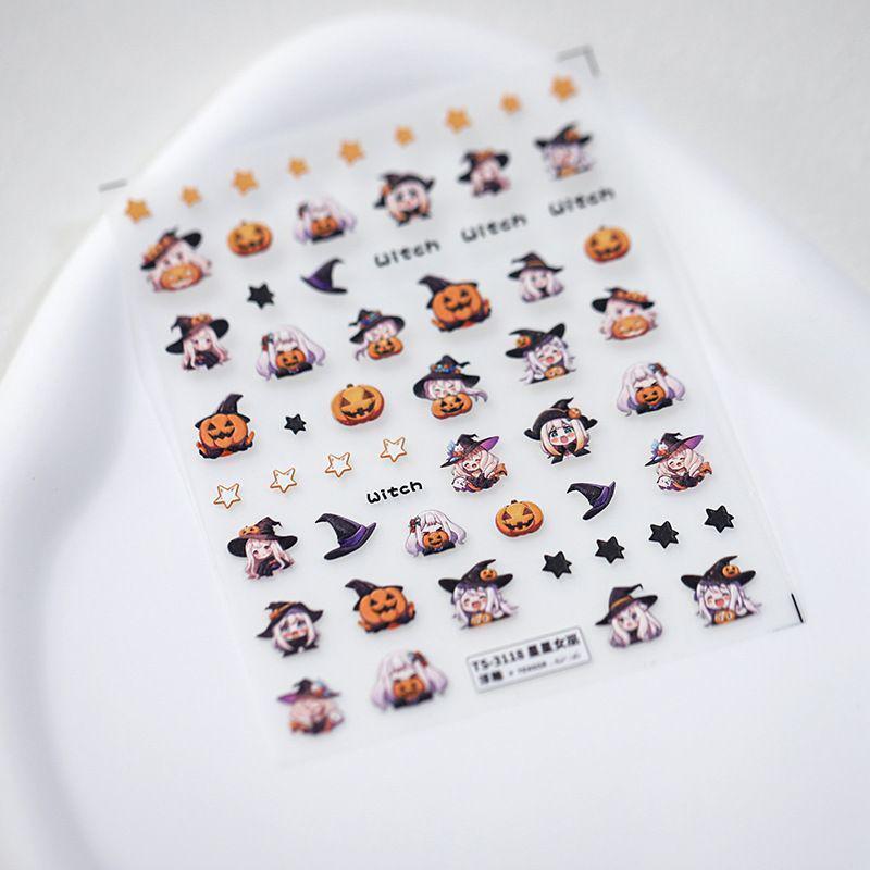 3D Halloween Nail Art Stickers: Cute Cartoon Pumpkin & Ghost Design