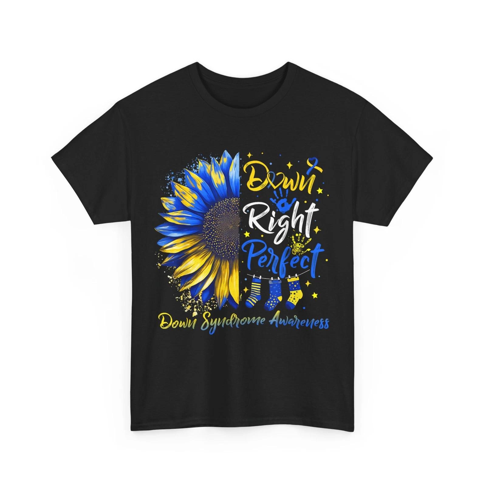 Down Syndrome Awareness T shirt, Down Right Perfect Ribbon Sunflower Shirt 2XL