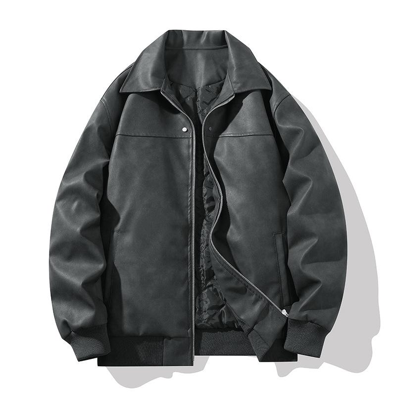 Giacca da uomo versatile autunnale e invernale ampia da coppia anziana in pelle lavata giacca in pelle americana retrò con revers