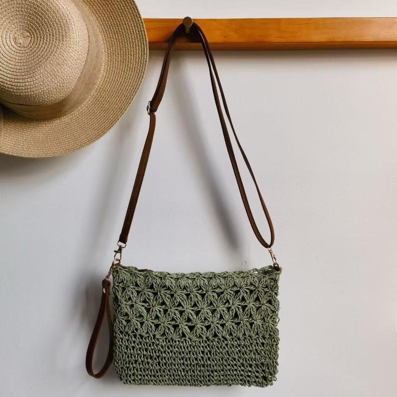 New casual hollow straw bag handwoven bag versatile portable messenger bag women's vacation mobile phone bag beach bag
