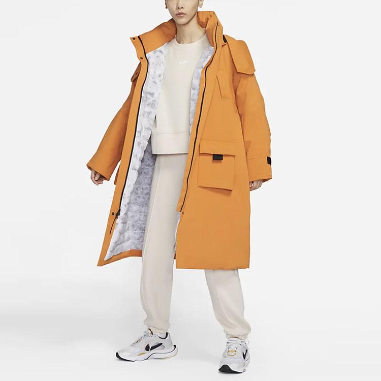 Nike Casual Logo Solid Long Hooded Cotton Coat Women Coats Light-Curry-Yellow DD4659-738