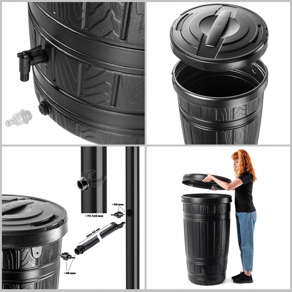 KADAX Réservoir d'Eau de Pluie 265L Eau de Pluie Tonneau Conteneur Kit Avec Robinet