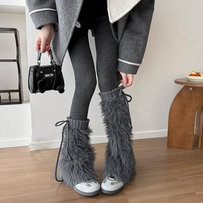 1 Pair Imitation Mink Harajuku Socks Boots Stocking Thickened Leggings Winter Boots Cover Lolita Furry Leg Warmers