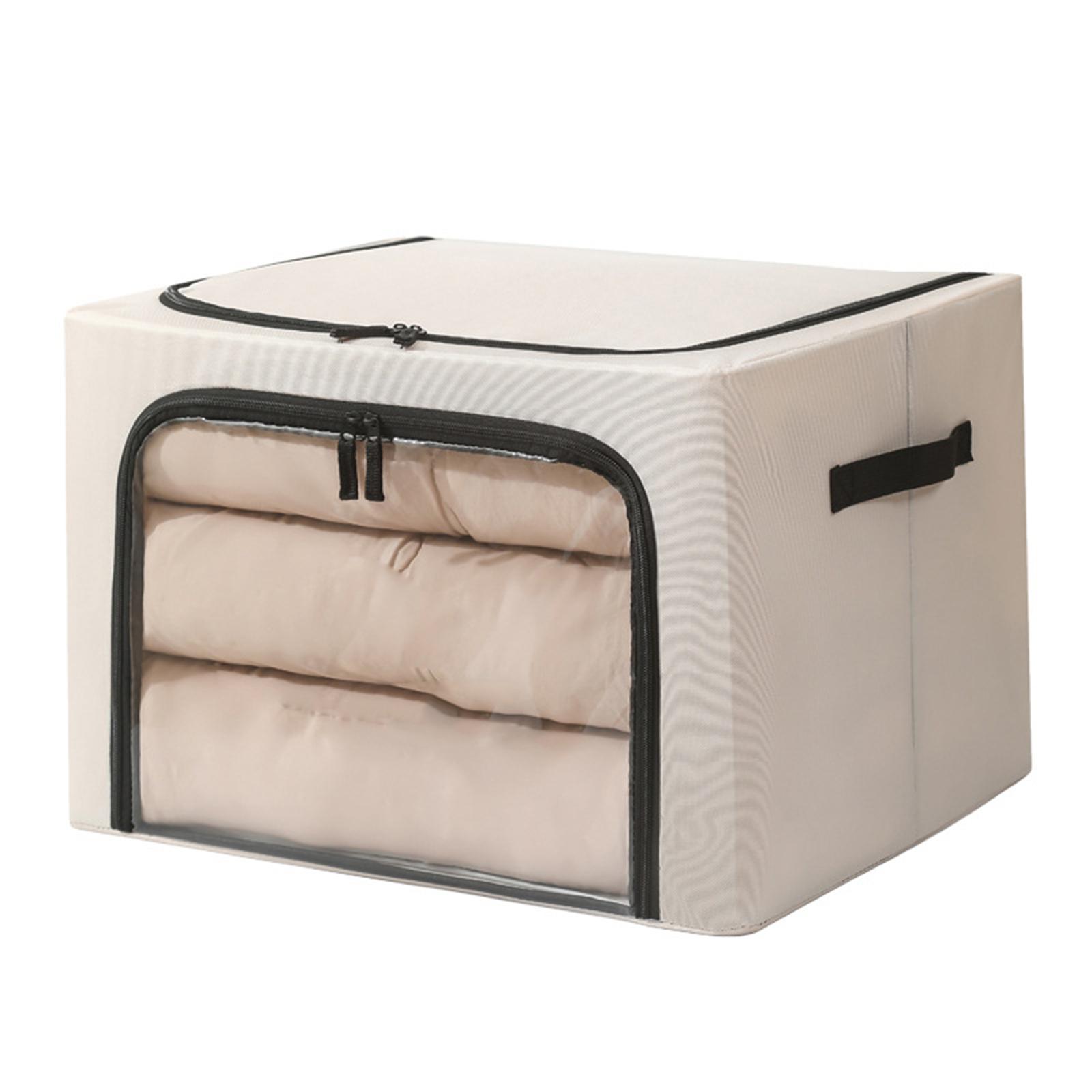 

Clothes Storage Bins with Metal Frame Foldable Large Capacity Boxes With Lids Clear Window Zippers and Sturdy Handles L
