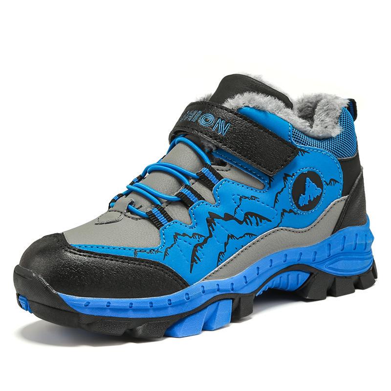 Plus-Size Kids' Sports Shoes: Hiking, Travel, High-Top Warm Cotton Shoes, Snow Boots with Steel Claws for Autumn and Winter.