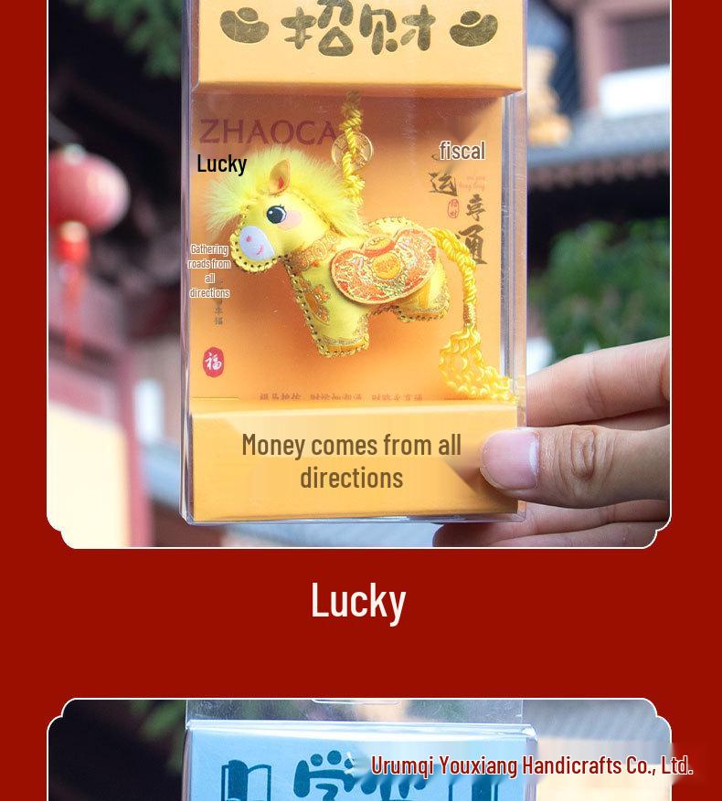 Three-Dimensional Year of the Horse Pendant: Scented Sachet Keychain for Luck and Wealth
