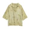 New Linen Tie-dye Print Long Pants Sets For Women Lapel Half Sleeve Single Breasted Shirts Drawstring Wide Leg Pant 2 Pieces Set