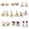 Unique Horse Theme Ear Studs Gold Finish and Stones Adorned for Parties Formal Event Elegant
