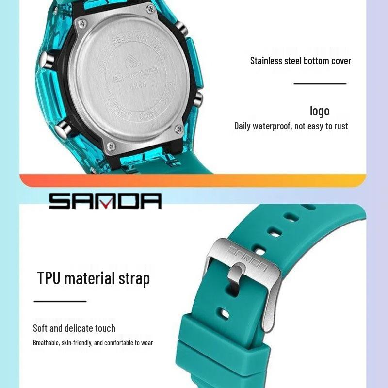 Sanda Waterproof Sports Watch: Multifunctional with Countdown, Dual Time Zone, Alarm for Students