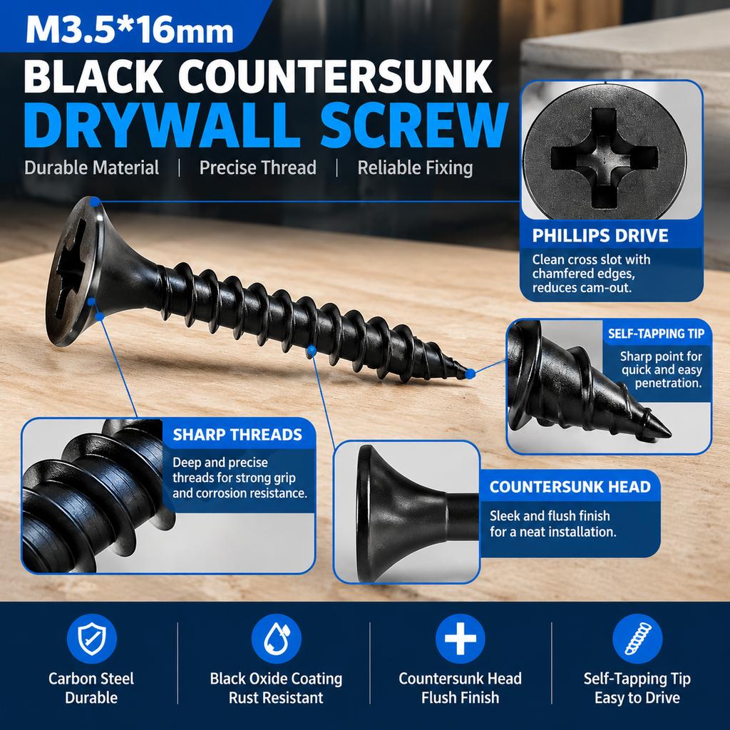 Carbon Steel Countersunk Cross Slot Drywall Screw M3.5*16