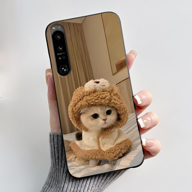 Cute Case For Sony Xperia 1 IV V II III Capa Coque Printing Shell Protective Cover Soft Silicone Cartoon Black Casing Fundas