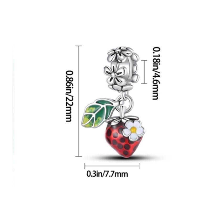 925  Silver Box of Strawberries Charms Pendant with Cubic Zirconia,Fit DIY Bracelet Necklace Gift for Her,Colgante Plata
