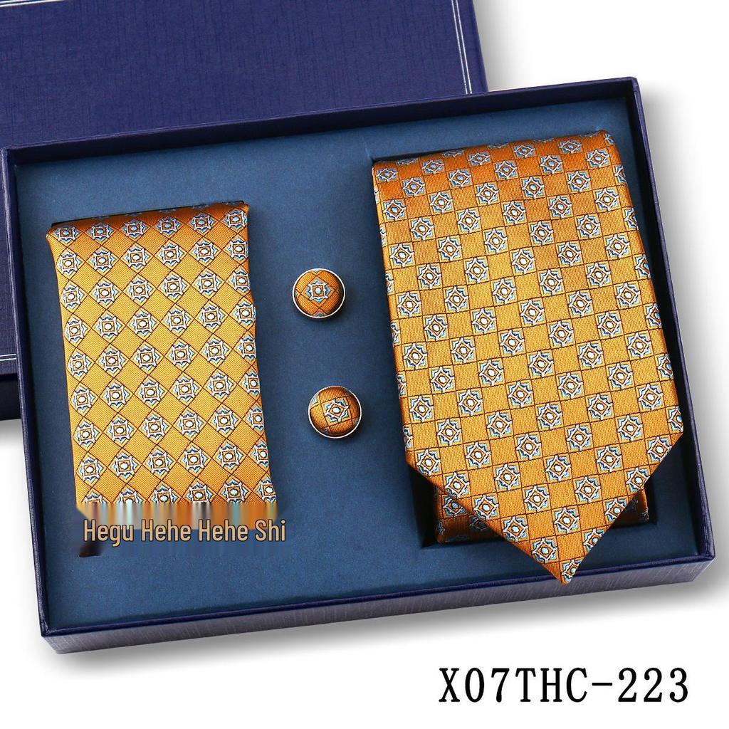 Men's Black Striped 3-Piece Gift Set: Hand-Tied 8cm Tie with Pocket Square & Cufflinks