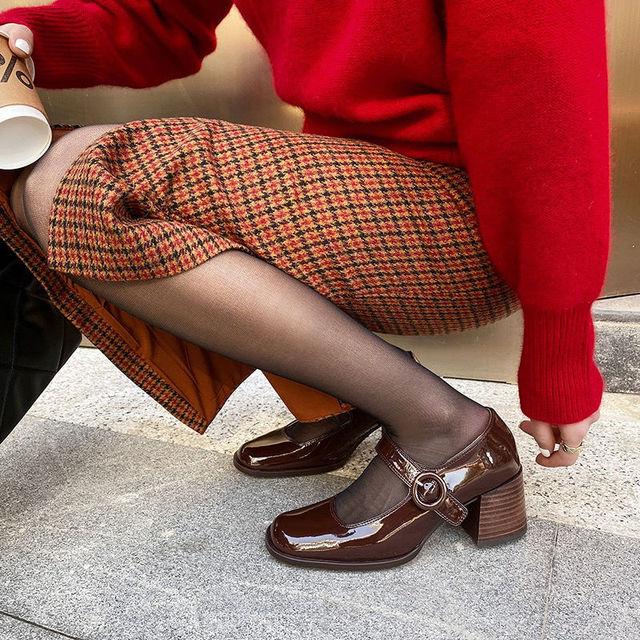 Retro boty Mary Jane Vysoké podpatky Ženy Nové Jarní Večer Jemné Boty Silný podpatek Vše -Match Single Boty Ženy Lodičky