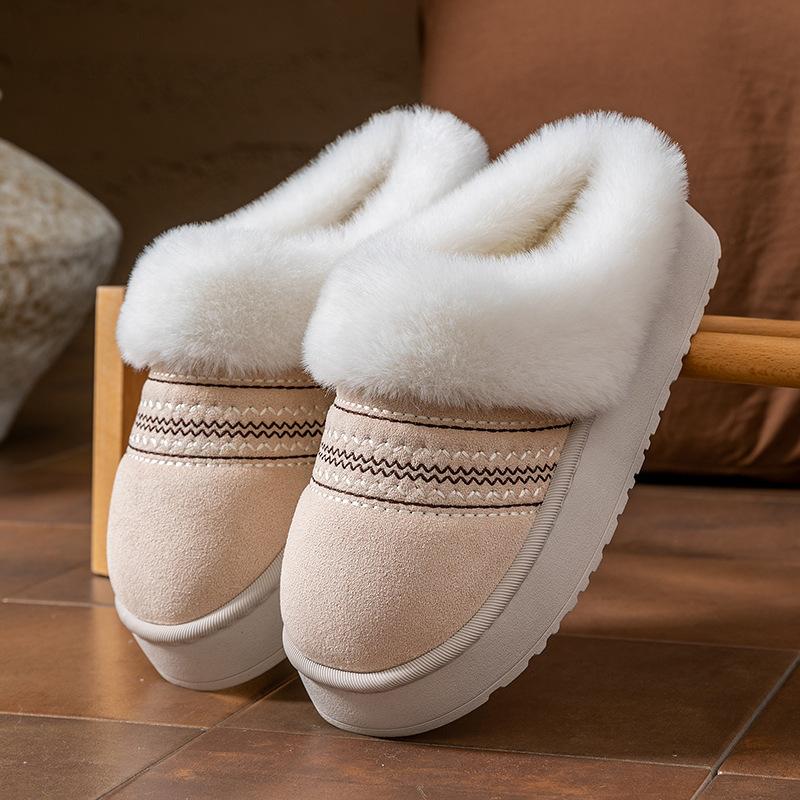Autumn and winter platform cotton slippers retro plush cotton shoes couple indoor plush warm and comfortable shoes