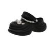New 2025 pearl muffin bottom summer chain hole shoes versatile women wear fashion thick sole cool slippers Internet celebrity